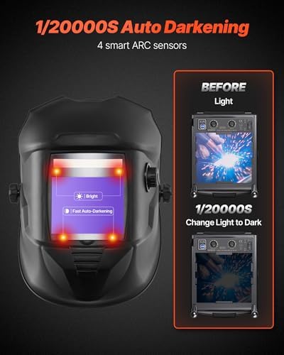 VEVOR Welding Helmet Auto Darkening, 3.94" x 3.15" True Color Welding Hood, Solar-Powered Welder Mask 4 Arc Sensors, Wide Shade 4/5-9/9-13 for TIG MIG Weld Cutting Grinding Application - METIS Series