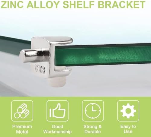 Glass Shelf Bracket Pegs, 20Pcs Adjustable Frameless Glass Bracket Pegs Zinc Alloy Brushed Finish Glass Clamp Clips with Pin Glass Shelf Holders Supports for 4-8mm Thickness Glass