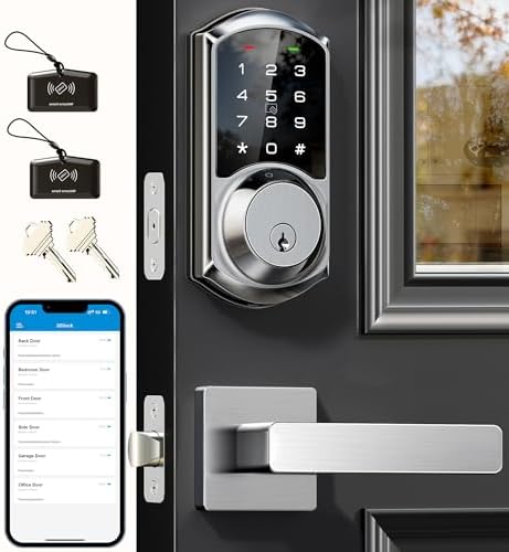 Veise VE06-L Smart Deadbolt Lock with 2 Lever Handle Set, Satin Nickel | App & Fob Control, Electronic Digital Touchscreen Keypad, Remote Access Sharing, Keyless Entry for Front Door, Auto Lock