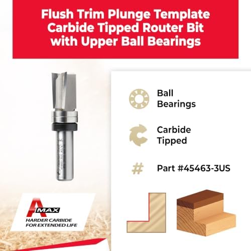 Amana Tool 45463-3US Carbide Tipped Up Shear Face Plunge Template Router Bit 3/4 Dia x 1 x 1/2 Inch Shank with Upper Ball Bearing