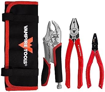 VAMPLIERS 3-PC Specialty Screw Extraction Pliers Set: Includes 8" PRO Linesman Pliers, JAWZ 7.5" Vise-Grip Locking Pliers, BRUTE 6.25" Black Oxide Finish Pliers + Vampliers Tool Pouch: VT-002-S3BP.