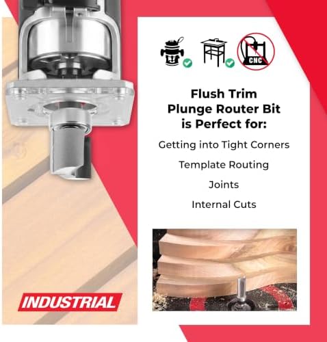 Amana Tool 45485 Carbide Tipped Flush Trim Plunge Template 3/4 D x 3/4 CH x 1/4 Inch SHK w/ Upper Ball Bearing Router Bit
