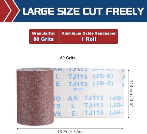 Sandpaper Roll 4.5Inch 16FT 80Grit Aluminum Oxide Emery Cloth Roll