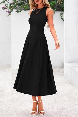PRETTYGARDEN Women's Summer Pleated Midi Work Dress