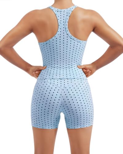 SUUKSESS Women 2 Piece Workout Sets High Waisted Biker Shorts with Pockets Built in bra Racerback Tank Tops