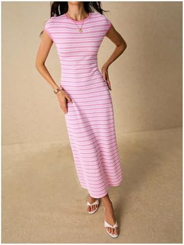 SOLY HUX Women's Striped Midi Dress Casual Work Knit Bodycon Summer Dresses