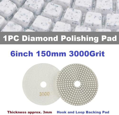 Diamond Polishing Pad, 6 inch 150 mm 3000 Grit Sanding Discs for Grinder & Polisher, Hook and Loop Backing Pad for Grinding Buffing Granite Marble Concrete Stone (1 Piece)