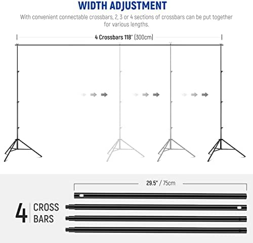 NEEWER 8.5x10ft Adjustable Backdrop Stand Kit, Photography Background Support System with 4 Crossbars, 6 Spring Clamps, 6 Backdrop Clips, 2 Sandbags, and Carrying Bag for Photo Video Party Ceremony
