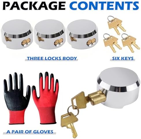 Trailer Lock 3 Pack Keyed, Trailer Door Puck Lock with Work Gloves, 6061 Aluminum Hidden Shackle Hockey Puck Locks for Enclosed Trailers, Trucks, Vans, Sheds, Gates, w/6 Keys