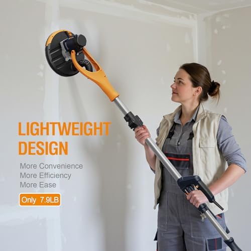 MAXXT Drywall Sander, Lightweight Popcorn Ceiling Removal Tool, 5 Variable Speed Foldable Telescopic Electric Drywall Sander, 800-1700RPM Vertical Power Ceiling Sander With 6pcs SandPapers, Bag