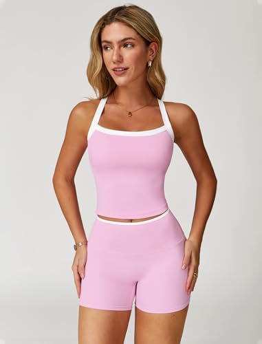 QBGJTD Two Piece Workout Sets For Women Tank Top Matching High Waist Booty Lifting Shorts Gym Yoga Active Wear Outfits