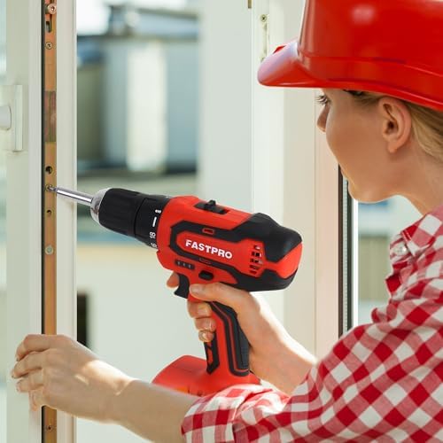 FASTPRO Home Tool Set with Drill, Household Repairing Tool Kit, Red
