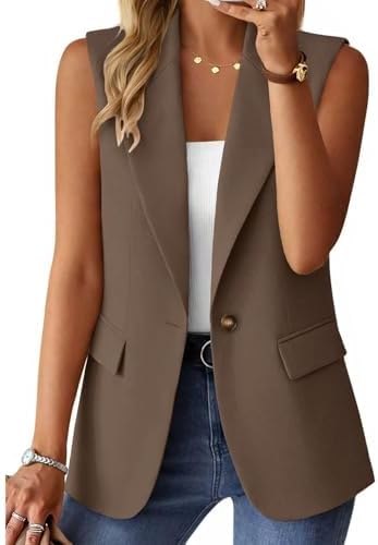 Mina Self Women's Sleeveless Vest Tops Open Front Lightweight Blazer Jacket