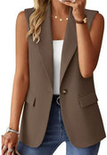 Mina Self Women's Sleeveless Vest Tops Open Front Lightweight Blazer Jacket