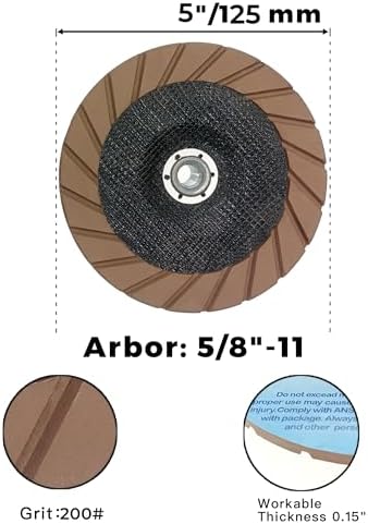 Concrete Grinding Wheel 5" Ceramic Diamond Cup Wheel for Floor Grinding, 200# Dry Edge Polishing Discs Fits Angle Grinder, 5/8"-11