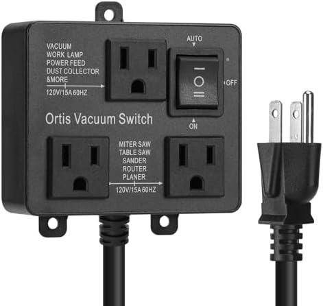 Automatic Vacuum Switch, Ortis Vacuum Switch for More Power Tools, Delay Vacuum On/Off to Prevent Circuit Overload and Tripping, Keep Your Workplace Cleaner, Better for Your Lung, Black