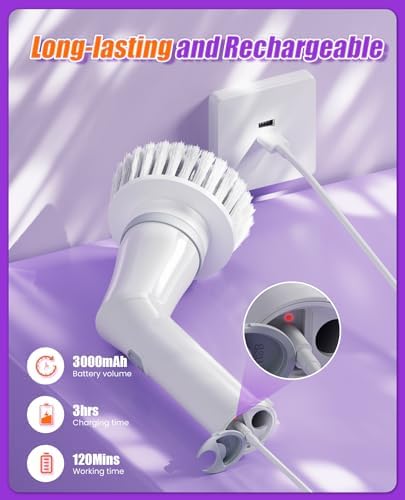 6-in-1 Cordless Electric Spin Scrubber with Long Handle