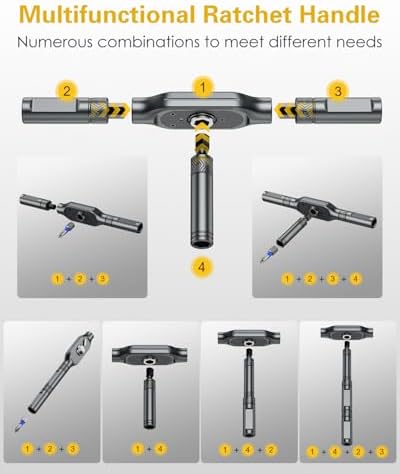 Bomivoi 71-in-1 Magnetic Ratchet Screwdriver Set, T Handle Screwdriver Sets | S2 Steel Bits, Allen Wrench Ratchet Set, Portable Repair Tool Kit for Precision Electronics Home Bicycle DIY Gifts for Father