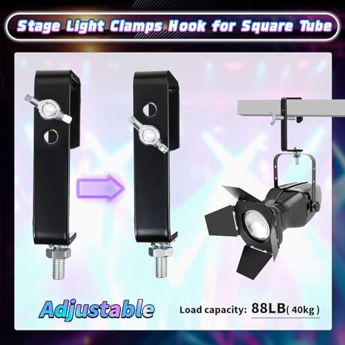 Zonon 8 Pack Square Tube Truss Clamp Hook, Heavy Duty Stage Light Clamp for Square Truss 40-60mm OD, Galvanized Iron DJ Light Holder for Moving Head Par Spotlight, 88 Lbs / 40kg Load (Black)