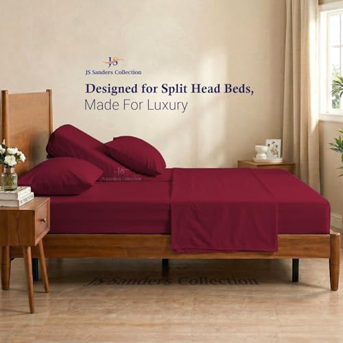 JS Sanders Collection Split Head Sheet Set 4PC Cal. King Size, Burgundy