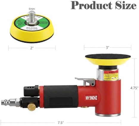 2 & 3 Inch Random Orbital Air Sander, 13,000 RPM Pneumatic DA Mini Sander with 4 Polishing Buffing Pads and 12 Sanding Discs, Air Polisher Tool for Auto Detailing, Narrow and Small Area Polishing, Red