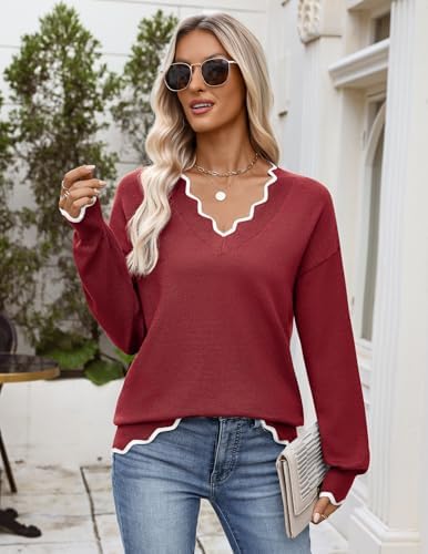 Zeagoo Women's 2026 Fall V Neck Sweater Long Sleeve Lightweight Knit Tops