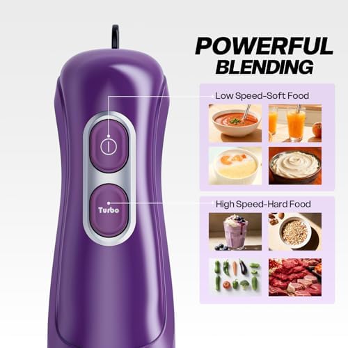 Turelar Immersion Blender Corded 400W, 2 Speed, Emulsifier, Blend, BPA-Free