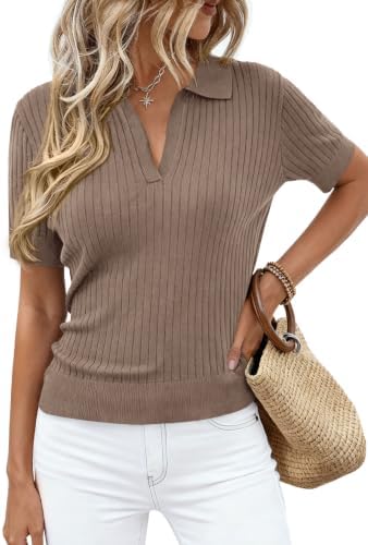 PRETTYGARDEN Women's Short Sleeve Sweater Polo Shirts