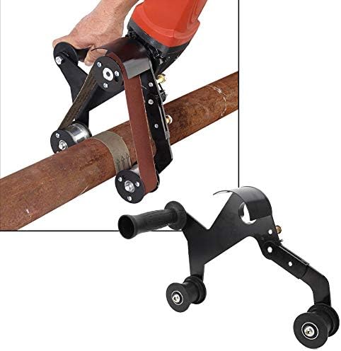 Pipe Polishing Machine Stainless Steel Pipe Polisher, Belt Sander Attachment Pipe Grinder for Elbow Tubes Model M10 Includes Driving Wheel, Handle, 5 Abrasive Belts, Protective Cover