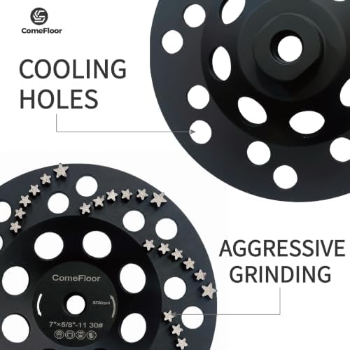 Diamond Grinding Cup Wheel for Concrete & Masonry, 48 Aggressive Star Segments, 7 Inch 5/8"-11 Thread, 30 Grit