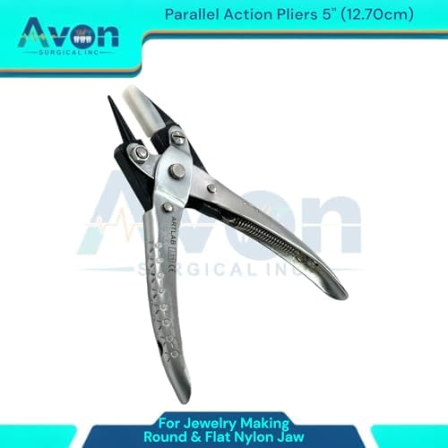 2 Pack - 5in Parallel-Action Pliers with Flat Nylon Jaws & Round Jaw Combination + Smooth Flat Nylon Jaws - Jewelry Making, Wire Looping, Wire Bending, Beading Jewelry Pliers