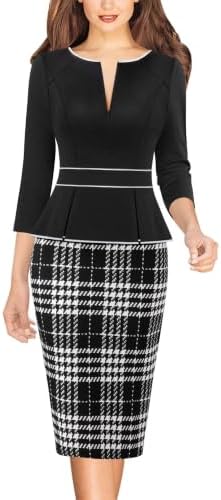 VFSHOW Womens Work Business Office Front Zipper Peplum Church Sheath Dress