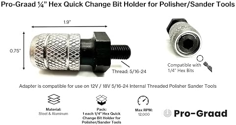5/16-24 Adapters for Orbital/DA & 12V Cordless Polisher Sander Tools (1/4" Hex Bit Quick Change Adapter)