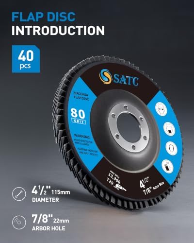 S SATC 4 1/2 Inch Flap Discs 40 PCS 80 Grit T29 Zirconia Grinding Wheels Premium Angle Grinder Sanding Discs for Metal Wood Stainless Steel
