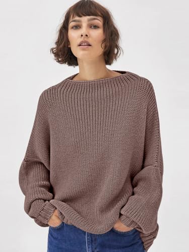 Womens Oversized Sweaters Loose Solid Casual Long Sleeve Mock Neck Knitted Jumper Tops