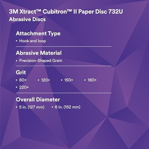 3M Xtract Cubitron II Paper Disc, 732U, 80+ C-weight, 5 in x NH, Die 500LG