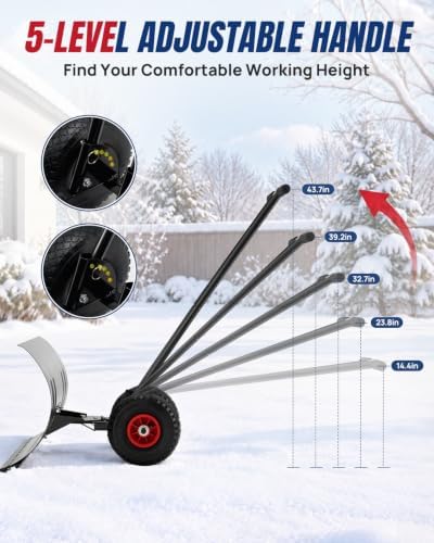 Snow Shovel with Wheels 29" Blade 5-Level Adjustable Handle