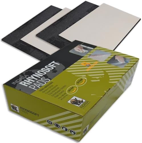 Indasa Rhynosoft Foam Sanding Pads - 4.5" x 5.5",Hook and Loop, 400 Grit, Plusline, Flexible, Tear-Resistant, Ideal for Automotive, Wood, & Finishing (Pack of 20 Pads)