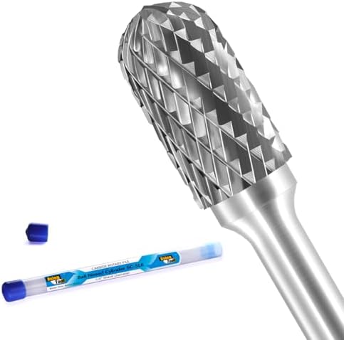 SC-5L6 Tungsten Carbide Burr Lengthened Rotary File Cylindrical Shape with Radius End Double Cut with 1/4" Shank for Die Grinder Drill Bit and 1/2" Inch Diameter of Cutter 1" Inch Cutter Length