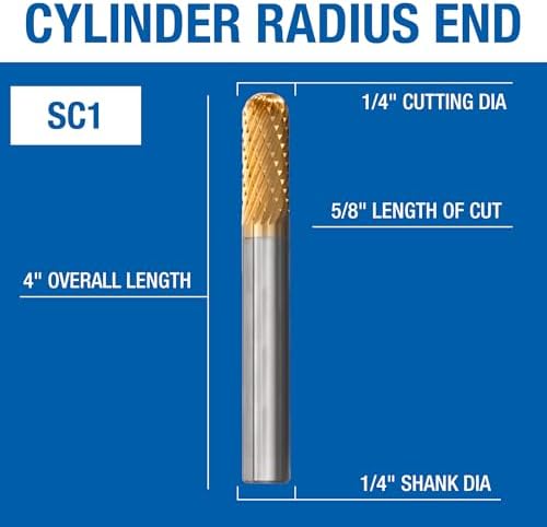 Champion SC1 Titanium Nitrite Coated Burs Solid Carbide 1/4-Inch Cutter Diameter 5/8-Inch Length of Cut