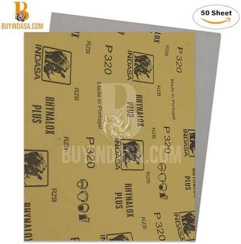 Indasa 50 PCS 9x11 Sandpaper Rhynalox Plusline - 360 Grit Dry Sanding Sheets, Professional-Grade Abrasive for Wood, Metal, Automotive, and Paint Finishing - Durable, Clog-Resistant Sand Paper