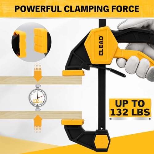 10-Piece Bar Clamps for Woodworking, 4PCS 6-inch & 2PCS 12-inch One-Handed F Clamp/Spreader with 132 LBS Load Limit, Spring Clamps, 90° Angle Clamp, Quick Release Grip