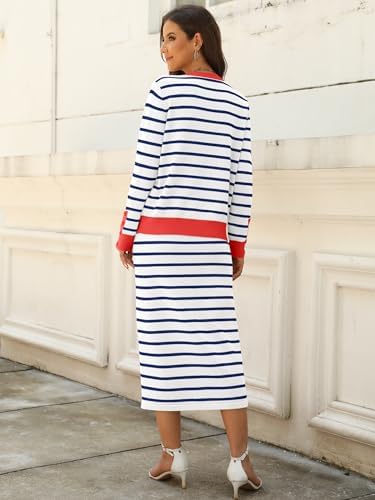 ANRABESS Women 2 Piece Striped Sweater Skirt Set