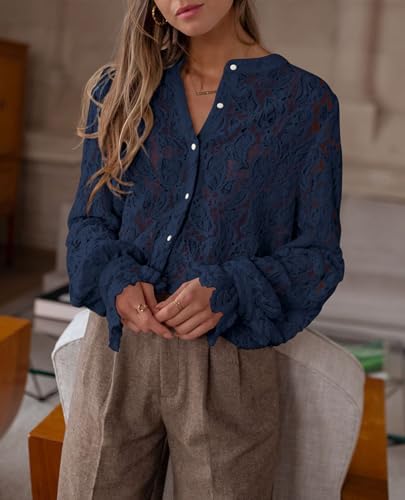PRETTYGARDEN Women's Fall Trendy Long Sleeve Lace Tops