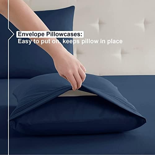 Nestl Queen Sheets Set - 4 Piece Queen Bed Sheets, Hotel Luxury, Extra Soft, Double Brushed Bedding for Queen Size, 2 Tone Aqua/Navy Set, Aqua Fitted Sheet, Navy Flat Sheet, Navy Pillow Case