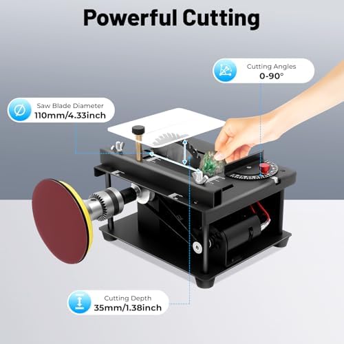 Mini Table Saw 200W Portable Desktop Electric Saw with 7-Speed and 0-90° Angle Adjustment, Multi-Functional Tool for Wood Acrylic Plastic and PCB Cutting Engraving Drilling