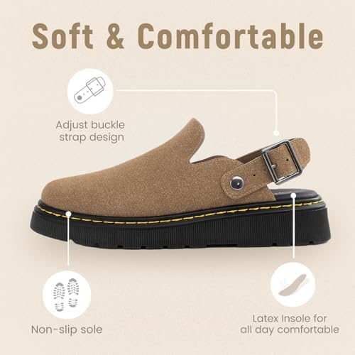 Athlefit Women's Slip On Suede Clogs with Back Strap