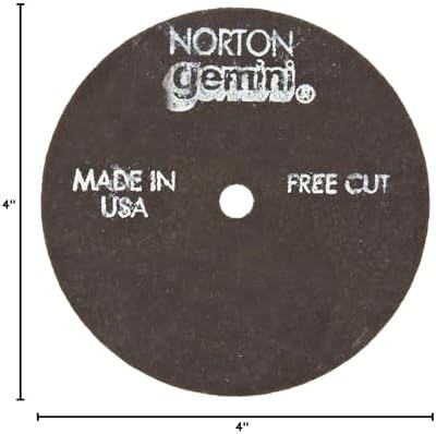 Norton Gemini Fast Cut Small Diameter Reinforced Abrasive Flat Cut-off Wheel, Type 01, Aluminum Oxide, 1/4" Arbor, 4" Diameter x 1/8" Thickness (Pack of 5)