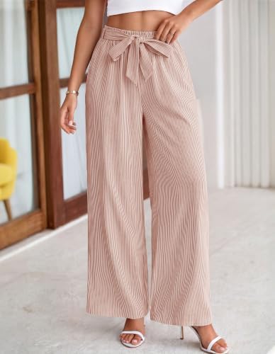 BTFBM Striped Palazzo Pants for Women Fall 2026 Wide Leg Dress Work Pants