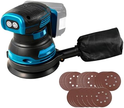 5" Cordless Random Orbital Sander Compatible with Mak-ita 18v Battery,Brushless, 3-Speed (7000/9500/11000 RPM), Dust Bag Included, 20 Sanding Discs for Woodworking Polishing Sanding